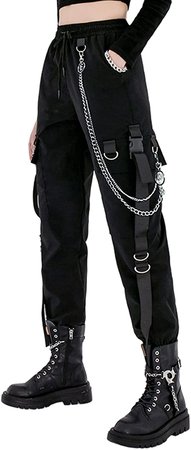 Amazon.com: MEINVQIAOTI Black Cargo Pants for Women Techwear Women Loose Street Rock Style Casual Black Pants with Chain Goth Pants M : Clothing, Shoes & Jewelry