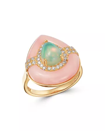 Bloomingdale's Opal, Pink Opal & Diamond Statement Ring in 14K Yellow Gold - 100% Exclusive | Bloomingdale's