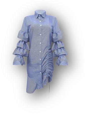 blue white striped Women's Shirt Dress Sheath Dress Midi Dress