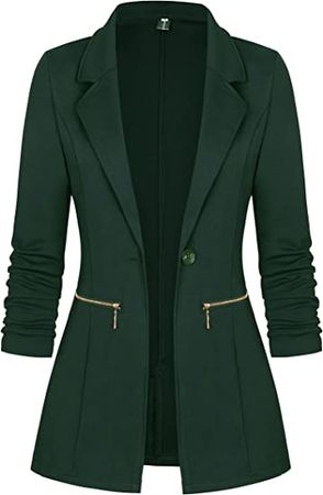 Genhoo Women's Boyfriend Blazers Zipper Pockets Tailored Suit Jacket Outfit Dark Green Large at Amazon Women’s Clothing store