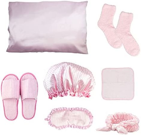 Amazon.com : The Vintage Cosmetic Company Sandys Sleepover Kit Gift Set Collection Spa Slippers Headband Make-up Remover Cloth Cosy Socks Sleep Mask Satin Pillowcase Shower Cap : Beauty & Personal Care