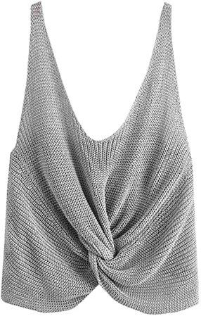 SweatyRocks Women's V Neck Twisted Hen Cami Tank Top Knitted Sleeveless Vest at Amazon Women’s Clothing store