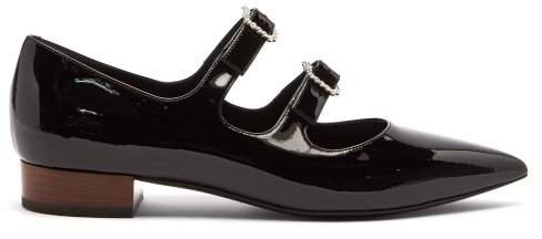 Liv Crystal Buckle Patent Leather Flats - Womens - Black