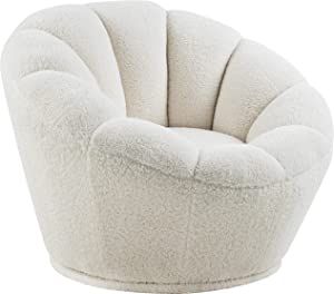 Meridian Furniture Dream Collection Modern | Contemporary Faux Sheepskin Fur Swivel Accent Chair, 34" W x 32.5" D x 25" H, White : Home & Kitchen