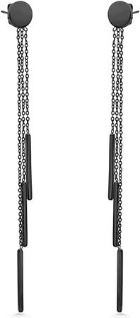 Amazon.com: 555Jewelry Womens Stainless Steel Chic Cute Stylish Triple Bar Tassel Long Chain Drop Dangle Dangling Earring Pair Classic Fashion Accessory Jewelry Post Nut Earrings, Black: Clothing, Shoes & Jewelry