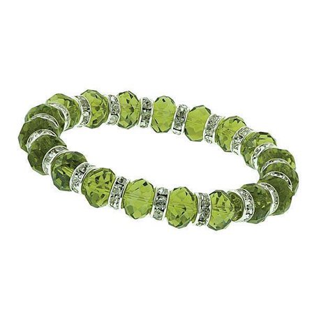 1928 Silver-Tone Green Crystal Beaded Stretch Bracelet