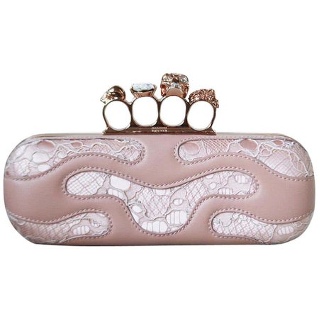 Alexander McQueen Knuckle Lace Covered Satin and Leather Clutch For Sale at 1stDibs