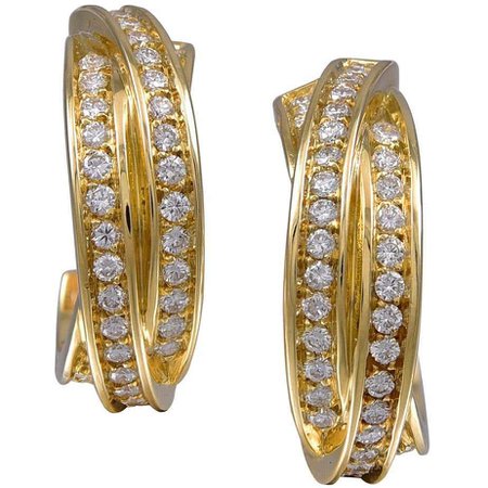 Cartier France Diamond Gold Earrings For Sale at 1stDibs