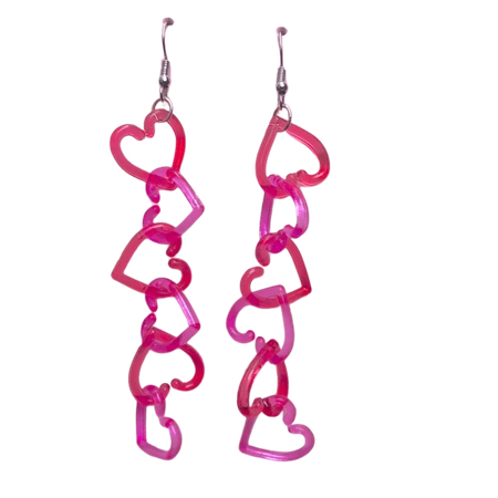 pink heart chain earrings