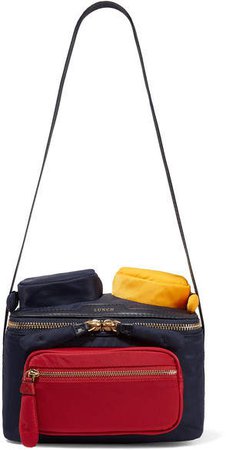 Chubby Color-block Leather-trimmed Shell Shoulder Bag - Navy