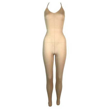 S/S 2005 Chanel Sheer Knit Gold Halter Catsuit Jumpsuit For Sale at 1stDibs