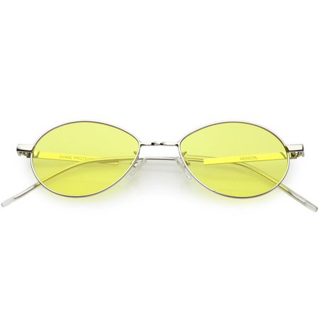 Oval Sunglasses Slim Metal Arms Color Tinted Flat Lens 51mm (Silver / Yellow) - Walmart.com