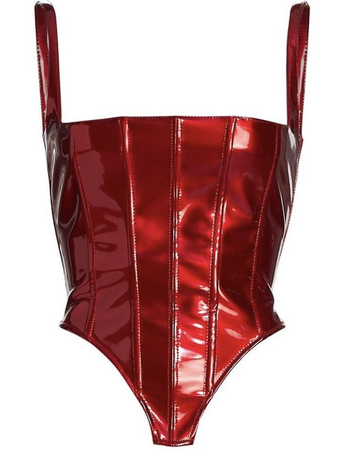 red latex corset top