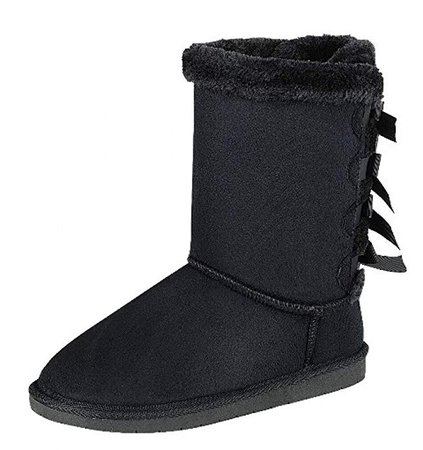 Amazon.com | Womens Trish Soft Fur Lined Warm Winter Boot Mid Calf Suede Girls, Black w/Bows 7.5 | Mid-Calf