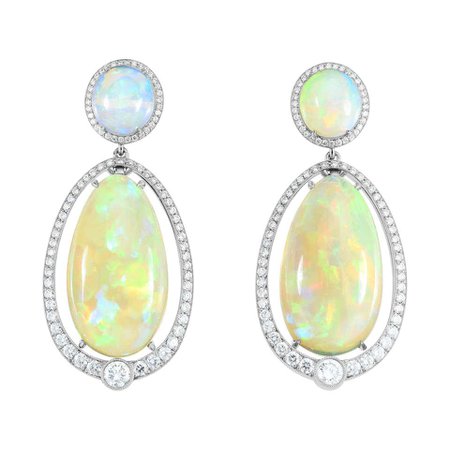 Cicada Opal and Diamond Platinum Dangle Earrings For Sale at 1stDibs