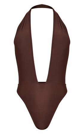 Chocolate Recycled Slinky Halterneck Bodysuit - Bodysuits - Tops - Women's Clothing | PrettyLittleThing USA