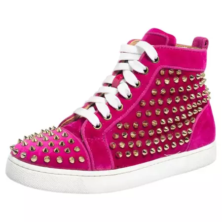 Christian Louboutin Pink Velvet Spike Louis Orlato Mid Top Sneakers Size 36 For Sale at 1stDibs