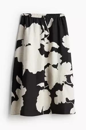 Midi Skirt - High waist - Long -Black/floral -Ladies | H&M US