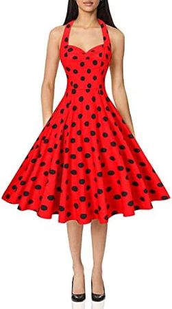 Amazon.com: V Fashion Women's Rockabilly 50s Vintage Polka Dots Halter Cocktail Swing Dress : Clothing, Shoes & Jewelry