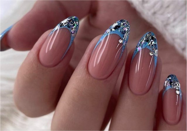 Blue French Tip Nails
