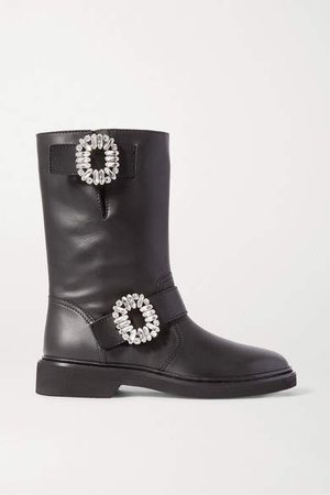 Viv Crystal-embellished Leather Boots - Black