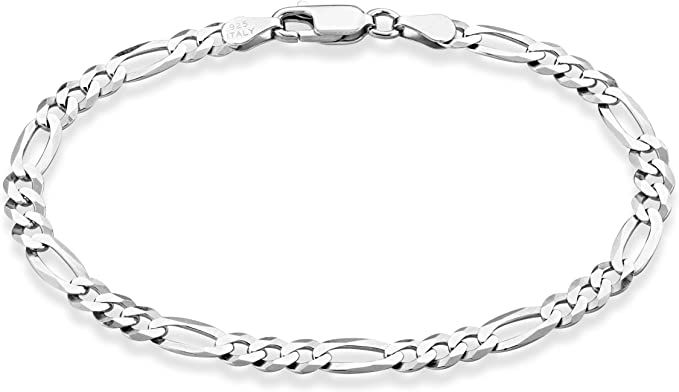Amazon.com: Miabella Solid 925 Sterling Silver Italian 5mm Diamond-Cut Figaro Chain Bracelet for Women Men, Made in Italy (Length 6.5 Inches): Clothing, Shoes & Jewelry