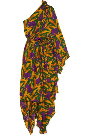 Gucci | One-shoulder appliquéd printed silk crepe de chine dress | NET-A-PORTER.COM