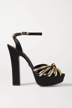 Knotted Metallic Leather And Satin Platform Sandals - Black