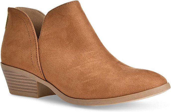 Amazon.com | Women's Madeline Western Almond Round Toe Slip on Bootie - Low Stack Heel - Zip Up - Casual Ankle Boot Chamois Suede 8 | Ankle & Bootie