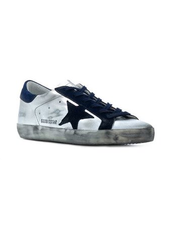Golden Goose Deluxe Brand metallic silver and blue superstar leather sneakers