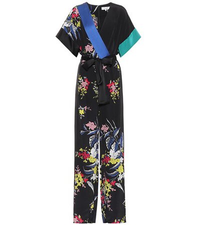 Floral-printed silk jumpsuit