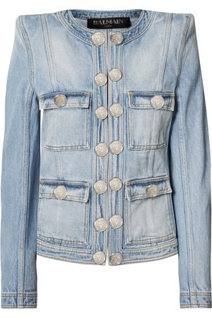 Balmain | Button-embellished distressed denim jacket | NET-A-PORTER.COM