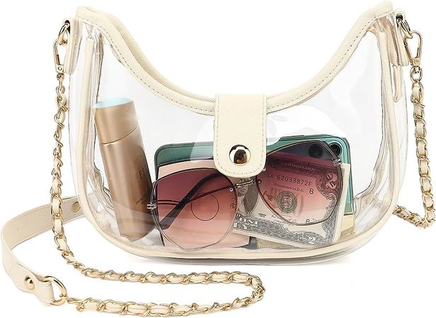 Amazon.com: LOXOMU Clear Bag Stadium Approved, Small Clear Stadium Bag Clear Purses for Women, Clear Concert Bag with Chain Strap(Beige) : Sports & Outdoors