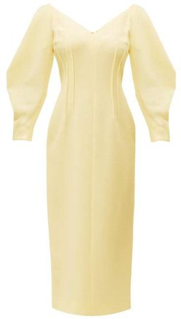 Calla V Neck Wool Crepe Midi Dress - Womens - Yellow