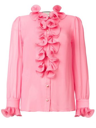 Pink Gucci Frill Embroidered Blouse For Women | Farfetch.com