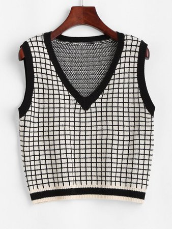 [31% OFF] 2020 V Neck Grid Sweater Vest In LIGHT COFFEE | ZAFUL