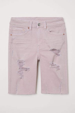 Knee-length Denim Shorts - Pink