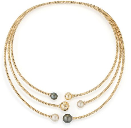 Solari Three-Row Necklace with South Sea White Pearl, Tahitian Grey Pearl and Diamonds in 18K Gold
