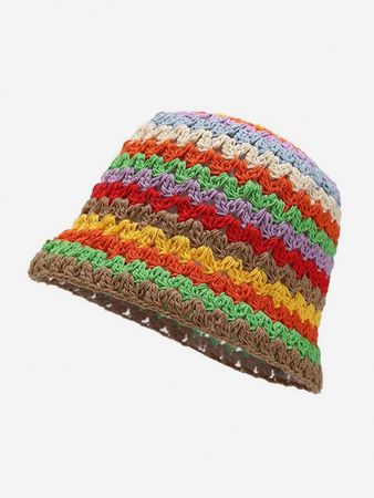 Crochet Knit Rainbow Stripes Bucket Hat In MULTI-A | ZAFUL United Kingdom 2023