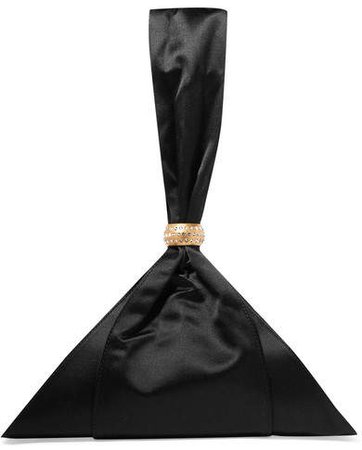 Jane Crystal-embellished Silk-satin Clutch - Black