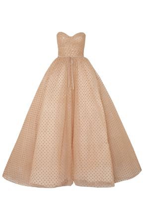 Strapless glittered polka-dot tulle gown | MONIQUE LHUILLIER | Sale up to 70% off | THE OUTNET
