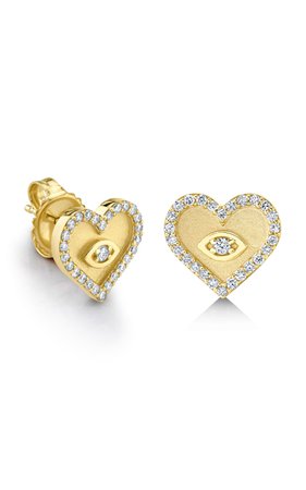 14k Yellow Gold Marquis Evil Eye Heart Stud Earrings By Sydney Evan | Moda Operandi