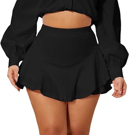 Amazon.com: Avidlove Mini Skirt for Women Sexy Solid Ruffle Trim Lingerie Skirt Short High Waist Two Layer Hem Skirt(Black,XL): Clothing, Shoes & Jewelry