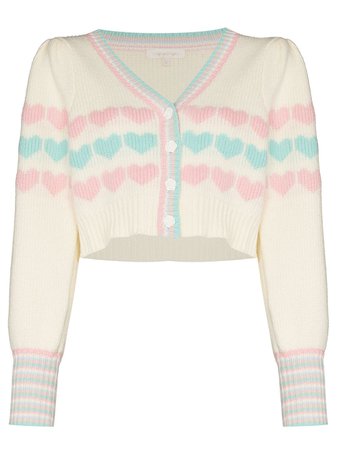 Shop LoveShackFancy Buena Heart cropped cardigan with Express Delivery - Farfetch