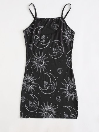 Sale | Sun & Moon Graphic Cami Dress | ROMWE USA