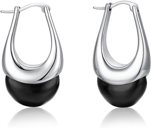 Amazon.com: YESLADY Acrylic Hoop Earrings Black Resin Chunky Oval Hoops Silver Tone Minimalist Statement Jewelry for Women : Clothing, Shoes & Jewelry