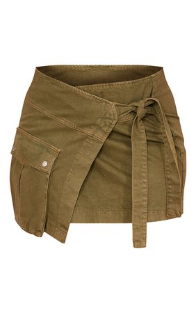 Plus Khaki Denim Cargo Pocket Wrap Skirt | PrettyLittleThing USA