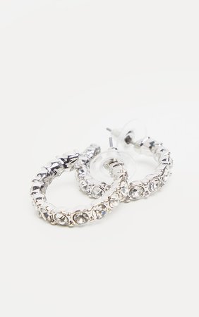 Silver Diamante Mini Hoop Earnings | PrettyLittleThing USA