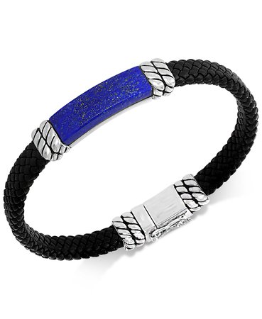 EFFY® Sterling Silver Lapis Lazuli Leather Braided Bracelet