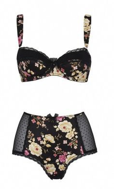 black floral highwaisted bra and panty set